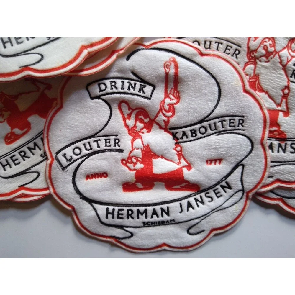 Lot of 24 Gnome Drink Coasters Fabric Dwarf Louter Kabouter Herman Jansen 1950s